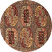 Round Oriental Brown Industrial Rug, urb2307brn