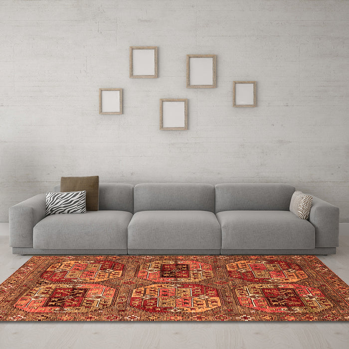 Machine Washable Oriental Orange Industrial Area Rugs in a Living Room, wshurb2307org