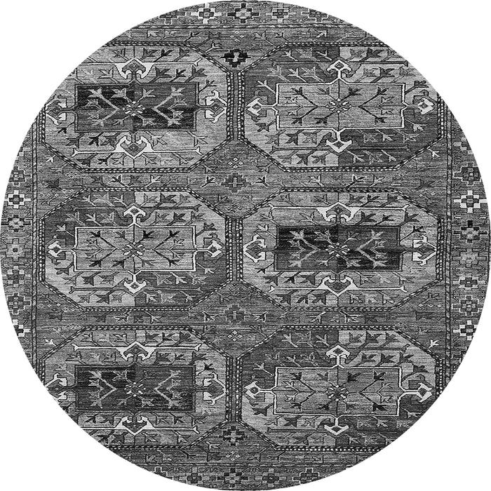 Round Machine Washable Oriental Gray Industrial Rug, wshurb2307gry
