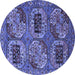 Round Machine Washable Oriental Blue Industrial Rug, wshurb2307blu