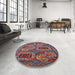 Round Machine Washable Industrial Modern Gunmetal Gray Rug in a Office, wshurb2307