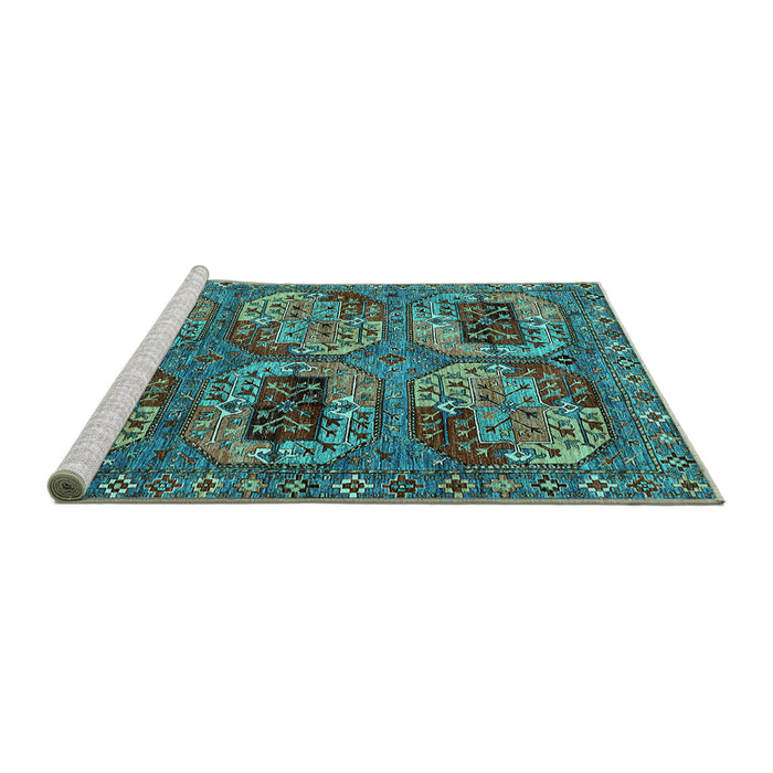 Sideview of Machine Washable Oriental Turquoise Industrial Area Rugs, wshurb2307turq