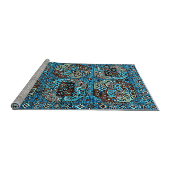 Sideview of Machine Washable Oriental Light Blue Industrial Rug, wshurb2307lblu