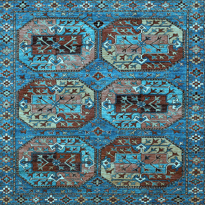 Square Machine Washable Oriental Light Blue Industrial Rug, wshurb2307lblu