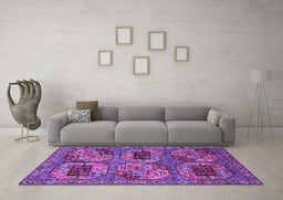 Machine Washable Oriental Purple Industrial Area Rugs in a Living Room, wshurb2307pur