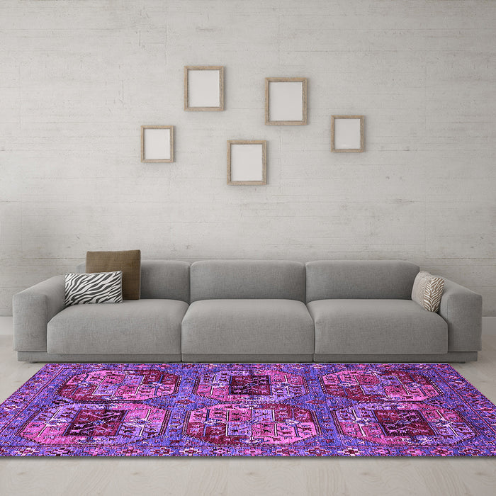 Machine Washable Oriental Purple Industrial Area Rugs in a Living Room, wshurb2307pur