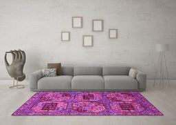 Machine Washable Oriental Pink Industrial Rug in a Living Room, wshurb2307pnk