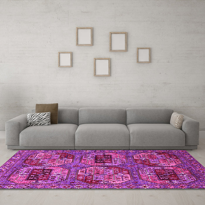 Machine Washable Oriental Pink Industrial Rug in a Living Room, wshurb2307pnk