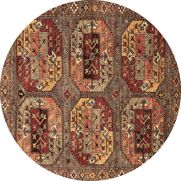 Round Machine Washable Oriental Brown Industrial Rug, wshurb2307brn