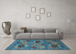 Machine Washable Oriental Light Blue Industrial Rug in a Living Room, wshurb2307lblu