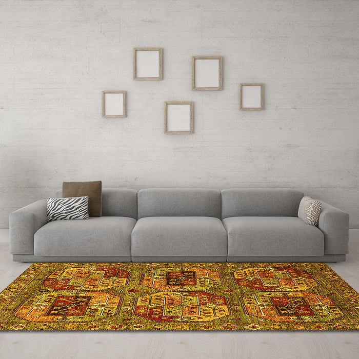 Machine Washable Oriental Yellow Industrial Rug in a Living Room, wshurb2307yw