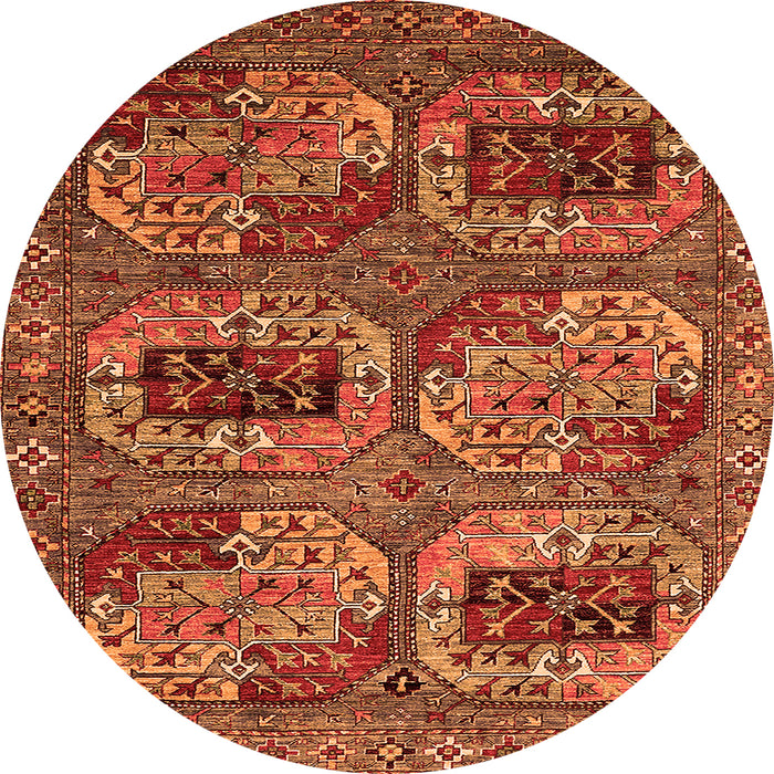 Round Machine Washable Oriental Orange Industrial Area Rugs, wshurb2307org