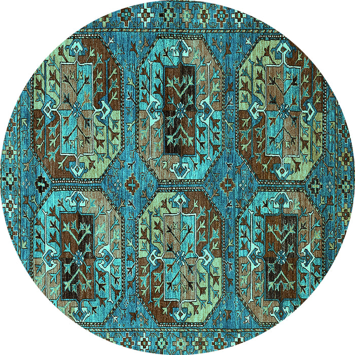 Round Machine Washable Oriental Turquoise Industrial Area Rugs, wshurb2307turq