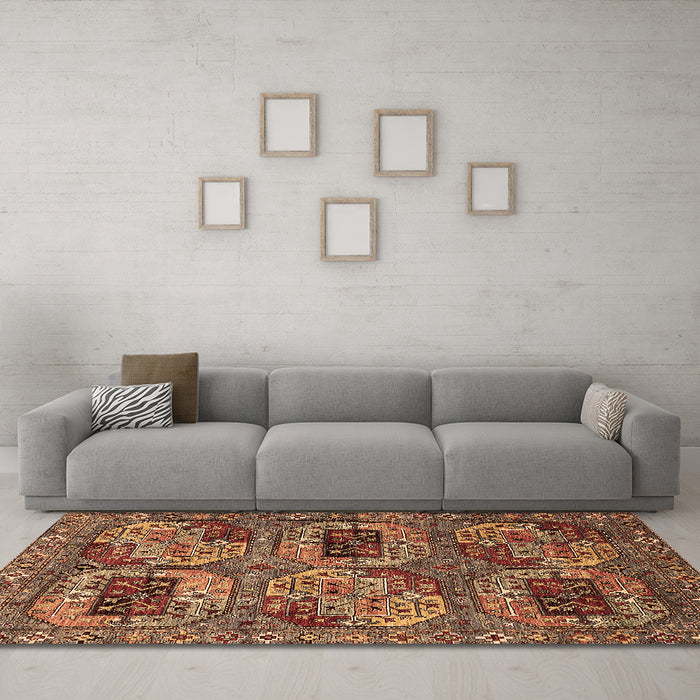 Machine Washable Oriental Brown Industrial Rug in a Living Room,, wshurb2307brn