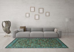 Machine Washable Oriental Turquoise Industrial Area Rugs in a Living Room,, wshurb2308turq