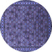 Round Machine Washable Oriental Blue Industrial Rug, wshurb2308blu