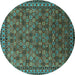 Round Oriental Turquoise Industrial Rug, urb2308turq