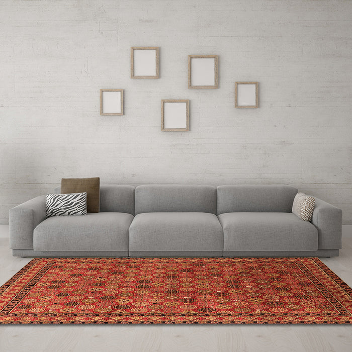 Machine Washable Oriental Orange Industrial Area Rugs in a Living Room, wshurb2308org