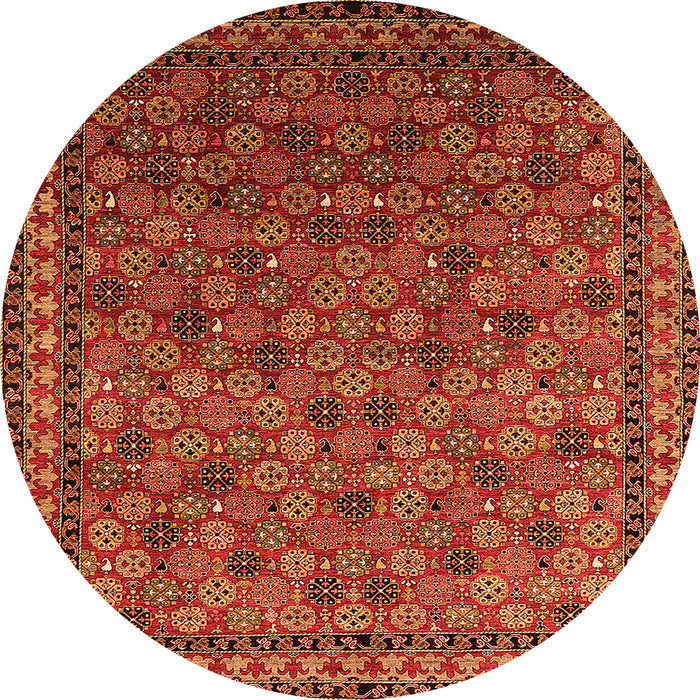 Round Machine Washable Oriental Orange Industrial Area Rugs, wshurb2308org