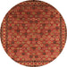 Round Machine Washable Oriental Orange Industrial Area Rugs, wshurb2308org