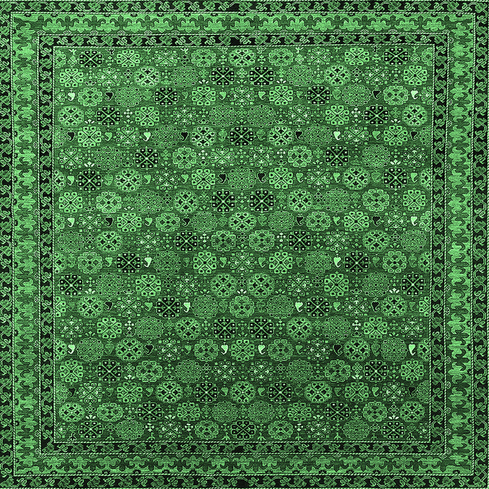 Square Machine Washable Oriental Emerald Green Industrial Area Rugs, wshurb2308emgrn