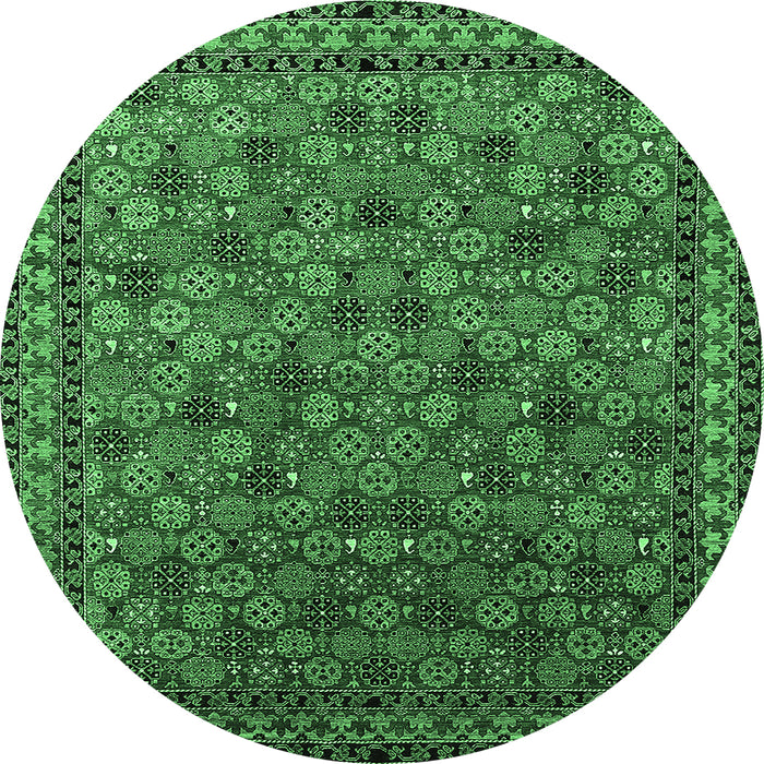 Round Oriental Emerald Green Industrial Rug, urb2308emgrn