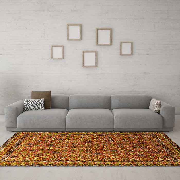 Machine Washable Oriental Yellow Industrial Rug in a Living Room, wshurb2308yw