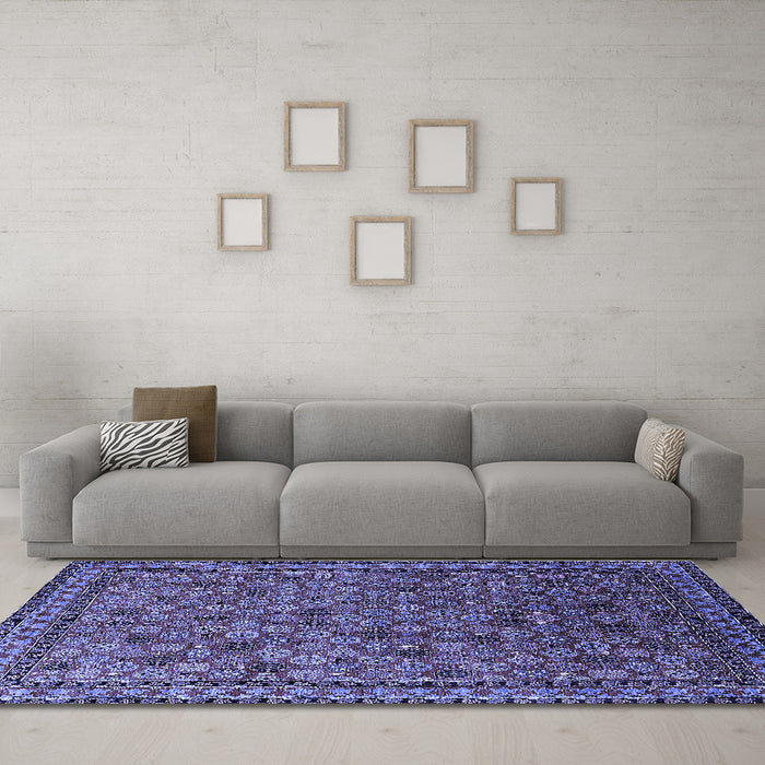 Machine Washable Oriental Blue Industrial Rug in a Living Room, wshurb2308blu