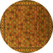 Round Machine Washable Oriental Yellow Industrial Rug, wshurb2308yw