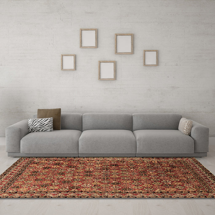 Machine Washable Oriental Brown Industrial Rug in a Living Room,, wshurb2308brn