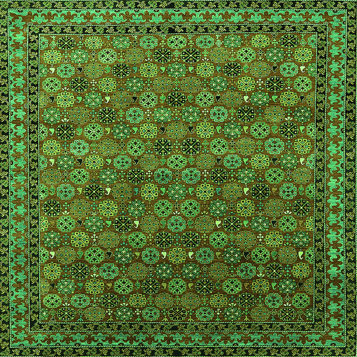 Square Machine Washable Oriental Green Industrial Area Rugs, wshurb2308grn