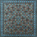 Square Machine Washable Oriental Light Blue Industrial Rug, wshurb2308lblu