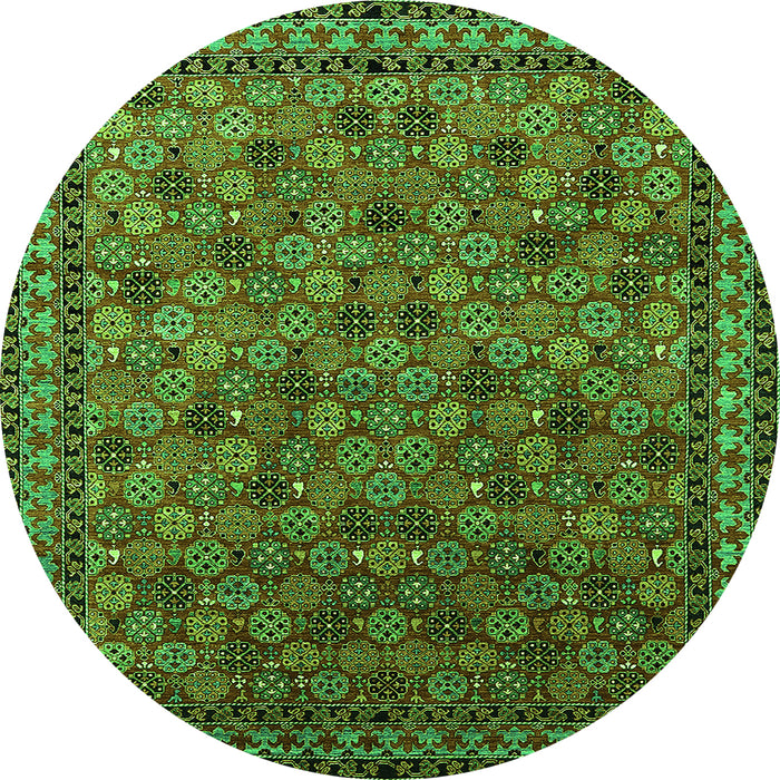 Round Machine Washable Oriental Green Industrial Area Rugs, wshurb2308grn