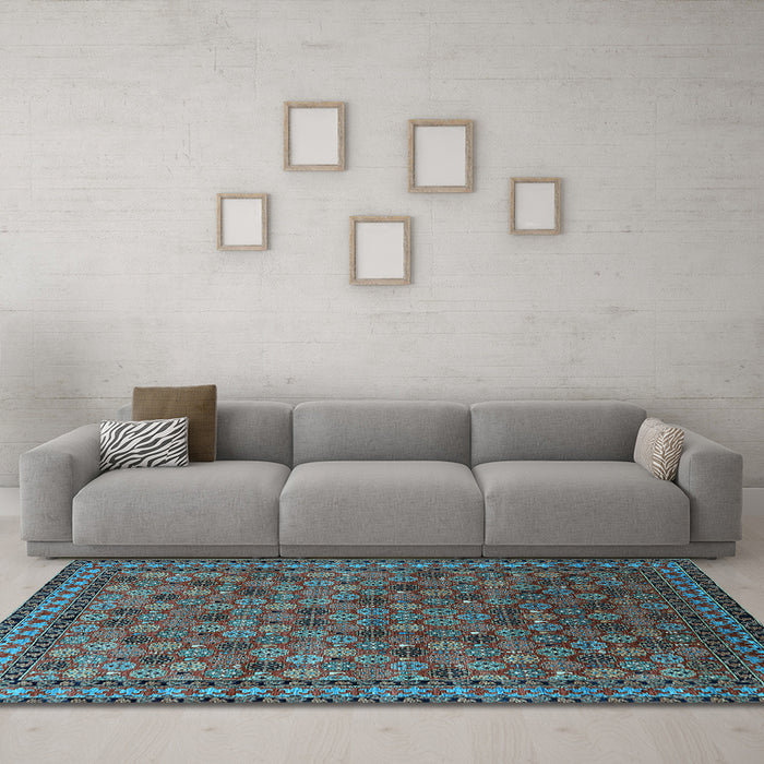 Machine Washable Oriental Light Blue Industrial Rug in a Living Room, wshurb2308lblu