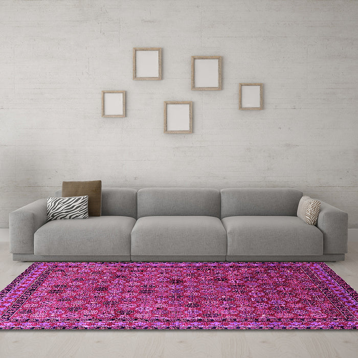 Machine Washable Oriental Pink Industrial Rug in a Living Room, wshurb2308pnk