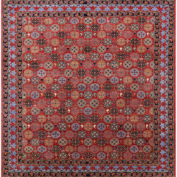 Square Machine Washable Industrial Modern Cranberry Red Rug, wshurb2308