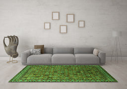 Machine Washable Oriental Green Industrial Area Rugs in a Living Room,, wshurb2308grn