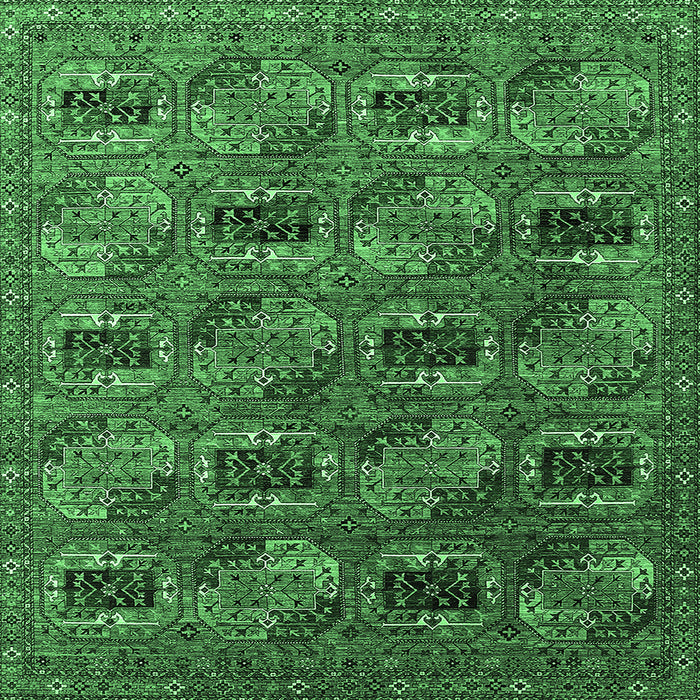 Square Machine Washable Oriental Emerald Green Industrial Area Rugs, wshurb2309emgrn