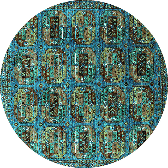 Round Machine Washable Oriental Turquoise Industrial Area Rugs, wshurb2309turq
