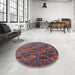 Round Mid-Century Modern Saffron Red Oriental Rug in a Office, urb2309