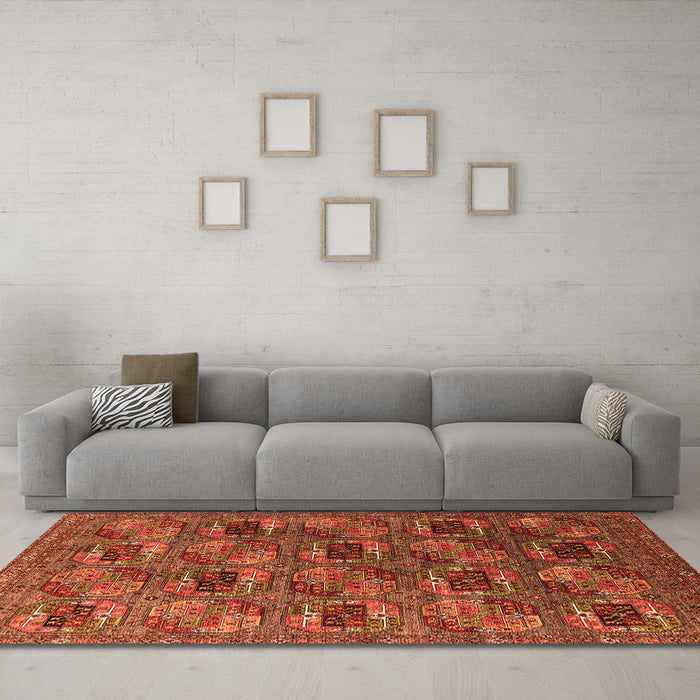 Machine Washable Oriental Orange Industrial Area Rugs in a Living Room, wshurb2309org