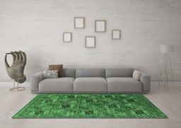 Machine Washable Oriental Emerald Green Industrial Area Rugs in a Living Room,, wshurb2309emgrn