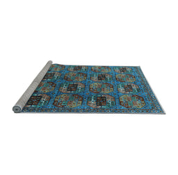 Sideview of Machine Washable Oriental Light Blue Industrial Rug, wshurb2309lblu
