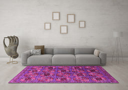 Machine Washable Oriental Pink Industrial Rug in a Living Room, wshurb2309pnk