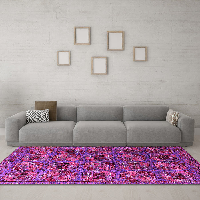 Machine Washable Oriental Pink Industrial Rug in a Living Room, wshurb2309pnk