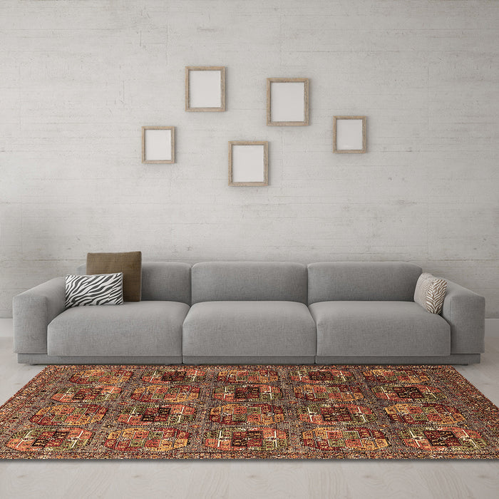 Machine Washable Oriental Brown Industrial Rug in a Living Room,, wshurb2309brn