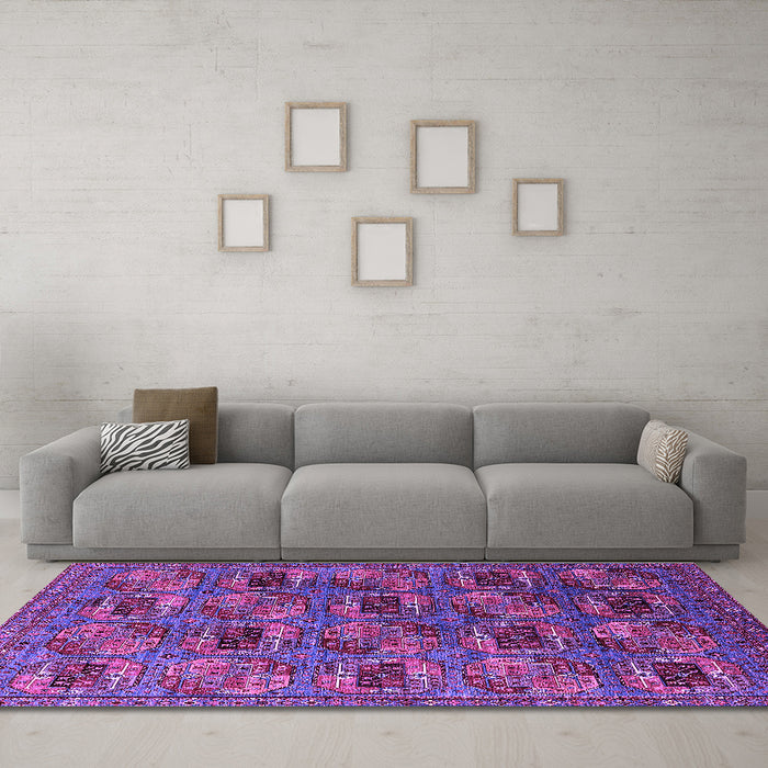 Machine Washable Oriental Purple Industrial Area Rugs in a Living Room, wshurb2309pur