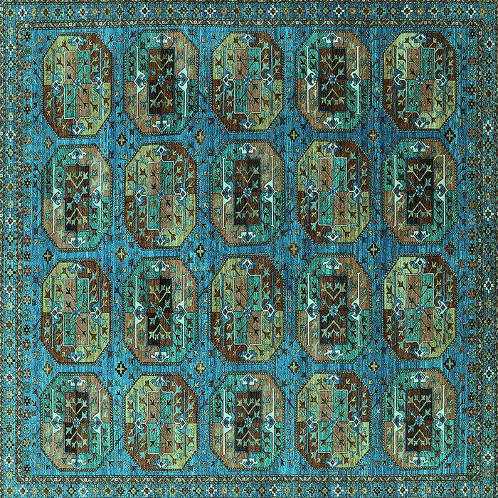 Square Machine Washable Oriental Turquoise Industrial Area Rugs, wshurb2309turq