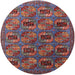 Round Mid-Century Modern Saffron Red Oriental Rug, urb2309