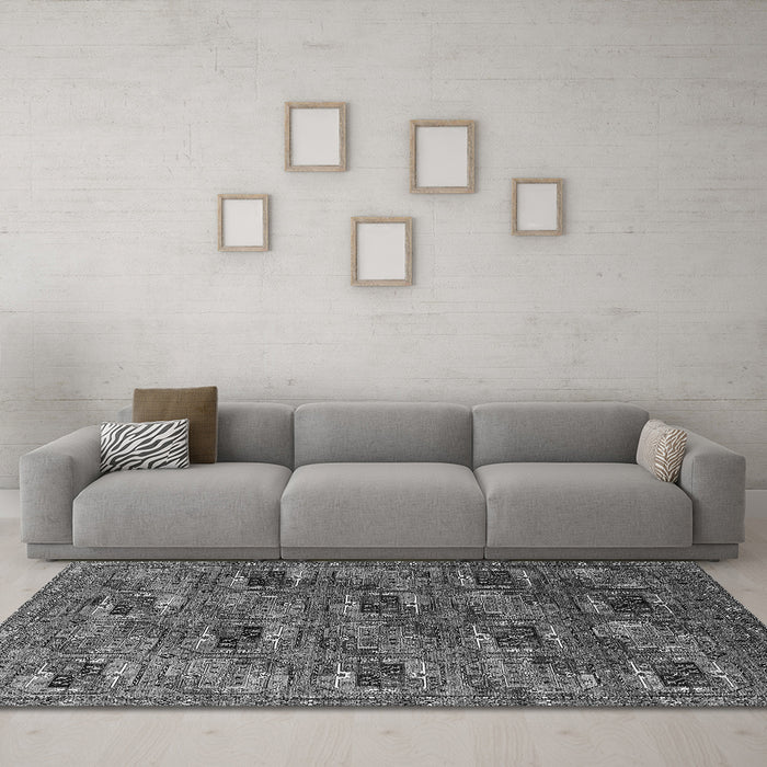 Machine Washable Oriental Gray Industrial Rug in a Living Room,, wshurb2309gry